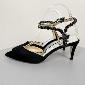 Badgley Mischka Galaxy Satin Crystal Ankle-Strap Pumps